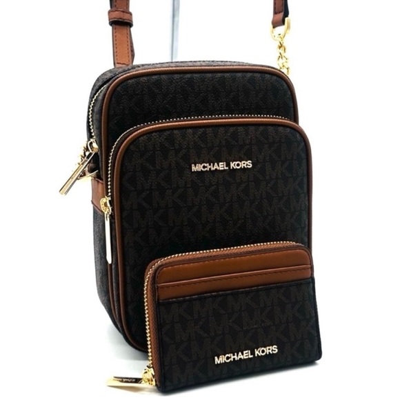 Michael Kors Medium NS Chain Xbody Bag & Jet SetTravel MD ZA Card Case Wallet